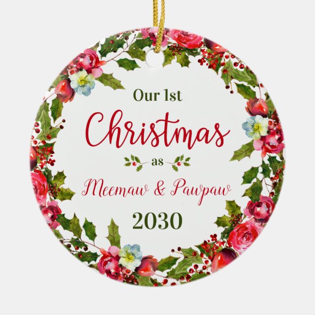 Ornamento De Cerâmica 1rua de natal Meemaw Pawpaw Foto (Frente)