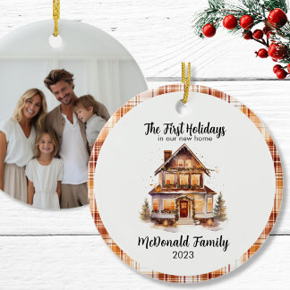 Ornamento De Cerâmica 1rua Feriados Nova Casa Laranja Gingham Boho