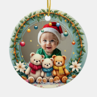 Ornamento De Cerâmica 1st Christmas 2 sided, Bear Hugs & Baubles
