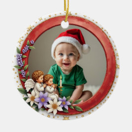 Ornamento De Cerâmica 1st Christmas 2 sided Cherub Joy