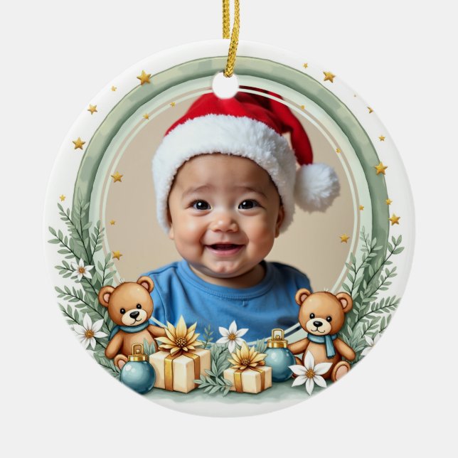 Ornamento De Cerâmica 1st Christmas 2 sided, Rainbow Wishes (Frente)