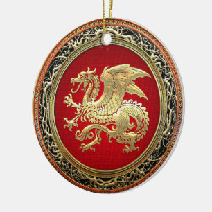 Ornamento De Cerâmica [200] Dragão islandês, Landvæ ttir [Dourado]