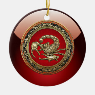 Ornamento De Cerâmica [200] Escorpião de Ouro Sagrado em Vermelho