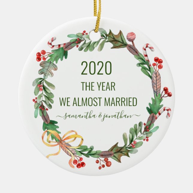 Ornamento De Cerâmica 2020 O Ano Em Que Quase Nos Casamos Com Aquarela (Frente)