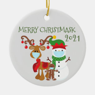 Ornamento De Cerâmica 2021 Feliz Christmask Reindeer Quarantine