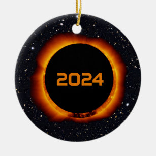 Ornamento De Cerâmica 2024 Data de Eclipse Solar Total Céu Estrelado