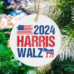 Ornamento De Cerâmica 2024 Harris Walz Democrat Donkey Natal<br><div class="desc">2024 Harris Walz Enfeites de natal com a bandeira americana e o democrata burro vermelho,  branco e azul. Votem em Kamala Harris e Tim Walz para presidente e vice-presidente como candidatos do partido democrático. Legal,  design patriótico.</div>