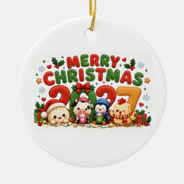 Ornamento De Cerâmica 2027 Feliz Natal (Frente)