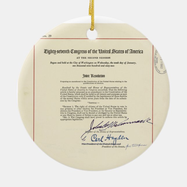 Ornamento De Cerâmica 24.ª Emenda ORIGINAL Constituição dos EUA (Traseira)