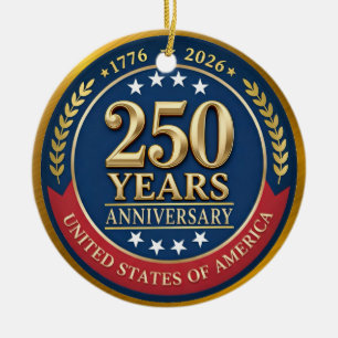 Ornamento De Cerâmica 250º Aniversário EUA Patriótico   1776–2026