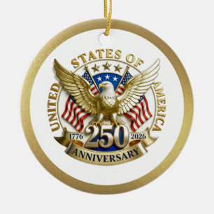 Ornamento De Cerâmica 250º Aniversário EUA Patriótico 1776–2026