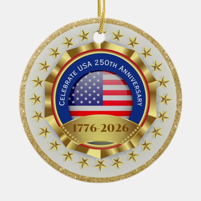 Ornamento De Cerâmica 250th Anniversary USA Patriotic | 1776–2026 (Frente)