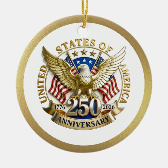Ornamento De Cerâmica 250th Anniversary USA Patriotic | 1776–2026 (Frente)