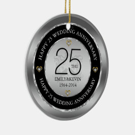 Ornamento De Cerâmica 25 Casamento Aniversário e Design Silver