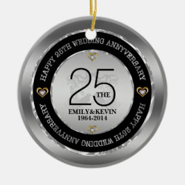 Ornamento De Cerâmica 25 Casamento Aniversário e Design Silver