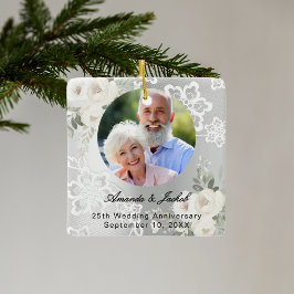 Ornamento De Cerâmica 25 Casamento de Aniversário Fotos de prata rendas