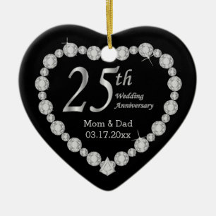 Ornamento De Cerâmica 25 Silver Casamento Aniversário Memento Design