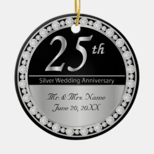 Ornamento De Cerâmica 25 Silver Casamento de Aniversário Keepsaame