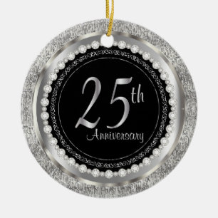 Ornamento De Cerâmica 25o aniversário de casamento de prata de
