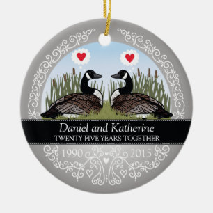 Ornamento De Cerâmica 25o aniversário de casamento personalizado, ganso