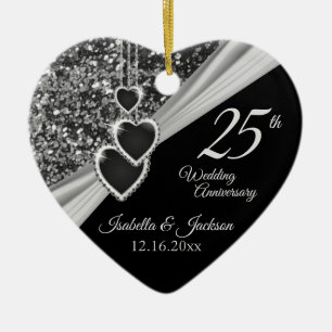 Ornamento De Cerâmica 25th Silver Glitter Anniversary
