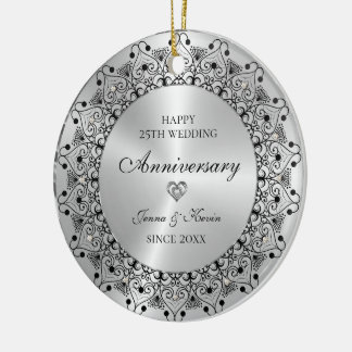 Ornamento De Cerâmica 25th Wedding Anniversary Black Mandala On Gold