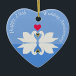 Ornamento De Cerâmica 29º aniversário do casamento Swan Heart<br><div class="desc">O presente associado ao 29º aniversário de casamento são móveis,  mas para este coração cerâmico usei meu design de um belo par de cisnes na pose cardíaca clássica. O texto é editável. Um presente adorável para um casal romântico comemorando seu 29º aniversário.</div>