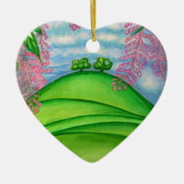 Ornamento De Cerâmica 2 árvores & a pintura das flores da macadâmia