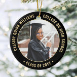 Ornamento De Cerâmica 2 aulas de graduação de fotos ano e preto na escol<br><div class="desc">Comemore o feito do formando com um elegante Enfeites de natal de graduação preto e ouro, com duas fotos redondas. As imagens e todo o texto são simples de personalizar e podem ser diferentes na frente e no verso. (DICAS DE IMAGEM e DESIGN DE TEXTO: 1) Para ajustar a posição...</div>