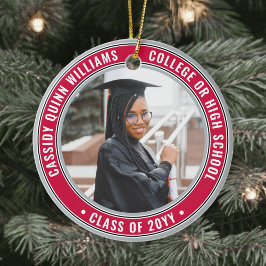 Ornamento De Cerâmica 2 Cinzas Vermelhas Elegantes para Graduação de Fot