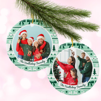 Ornamento De Cerâmica 2 Famílias Foto Natal Sweater Mint Green