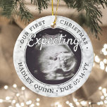 Ornamento De Cerâmica 2 Foto Bebê Ultrassom Novos Pais Faux Marble<br><div class="desc">Celebre o presente de precioso do seu mais novo membro da família com um ornamento cerâmico com na moda e duas fotos. A design neutra em termos de gênero é adequada para um novo menino ou menina. Palavras e imagens neste modelo são simples de personalizar, e podem ser diferentes ou...</div>