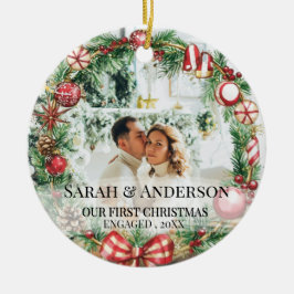 Ornamento De Cerâmica 2 Foto do nosso primeiro Natal em Inglês, Zengajad