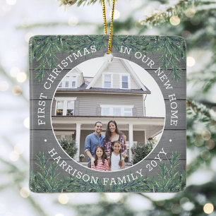 Ornamento De Cerâmica 2 Foto Nova Casa 1 rua Xmas Faux Cinza Madeira & P