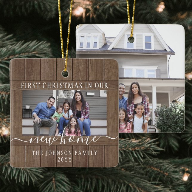 Ornamento De Cerâmica 2 Foto Nova Casa Primeiro Natal Rústico Madeira Fa (Criador carregado)