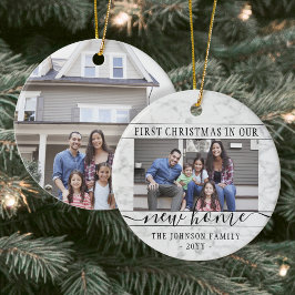 Ornamento De Cerâmica 2 Foto Nova Casa Primeiro Xmas Faux Marble Round