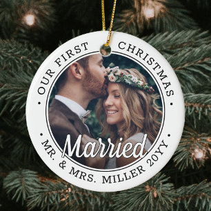 Ornamento De Cerâmica 2 Foto para recém-casados 1 rua Natal casado Pret