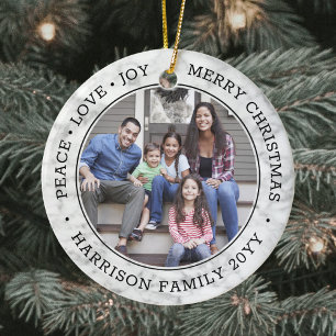 Ornamento De Cerâmica 2 Foto Paz Amor Alegria Feliz Natal Falso Mármore