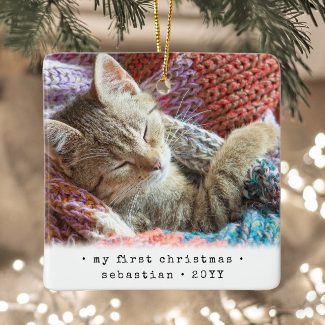 Ornamento De Cerâmica 2 Foto Qualquer Texto Meu Gato De Natal De 1 rua | (Criador carregado)