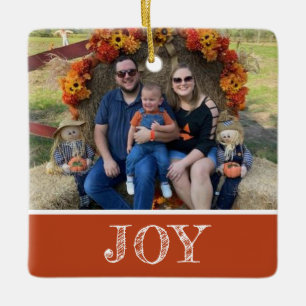 Ornamento De Cerâmica 2 Fotos Joy Orange Rust Fall Colors Holiday