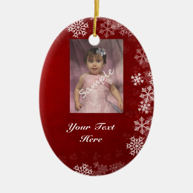 Ornamento De Cerâmica 2 fotos/ornamento lateral vermelho & azul (Frente)