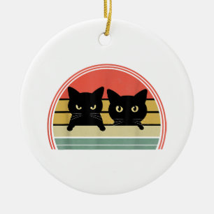Ornamento De Cerâmica 2 Gatos Pretos Purgando Vintage Retro Cat Animal L