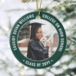 Ornamento De Cerâmica 2 Graduação de Foto Elegante Verde e Branco Modern<br><div class="desc">Comemore a conquista do formando com um elegante Enfeites de natal verde e branco de graduação em duas rodadas de fotos. As imagens e todo o texto são simples de personalizar e podem ser diferentes na frente e no verso. (DICAS DE IMAGEM e DESIGN DE TEXTO: 1) Para ajustar a...</div>