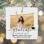 Ornamento De Cerâmica 2 Graduação de Fotos - Ano de Classe Elegante de S<br><div class="desc">Comemore a conquista do formando com um Enfeites de natal personalizado de graduação em quadrado fotográfico 2. As imagens e todo o texto são simples de personalizar e podem ser diferentes na frente e no verso. (DICA DE IMAGEM: Uma maneira fácil de centralizar uma foto exatamente como você deseja é...</div>