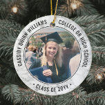 Ornamento De Cerâmica 2 Graduação de Fotos Legante Faux Marble Preto Bra<br><div class="desc">Comemore a conquista do formando com um elegante Enfeites de natal de graduação em mármore preto e branco, personalizado em dois fotoredondos. As imagens e todo o texto são simples de personalizar e podem ser diferentes na frente e no verso. (DICAS DE IMAGEM e DESIGN DE TEXTO: 1) Para ajustar...</div>