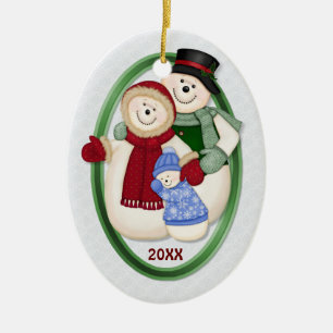 Ornamento De Cerâmica 2 Lados - Família de Neve Azul, Frosty, de Natal, 