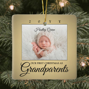 Ornamento De Cerâmica 2 Photo 1st Christmas Grandparents Faux Gold