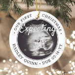 Ornamento De Cerâmica 2 Photo Baby Ultrasound Novos Pais Esperando<br><div class="desc">Celebre o presente de precioso do seu mais novo membro da família com um ornamento cerâmico com na moda e duas fotos. A design neutra em termos de gênero é adequada para um novo menino ou menina. Palavras e imagens neste modelo são simples de personalizar, e podem ser diferentes ou...</div>