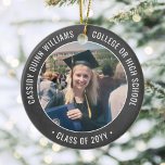 Ornamento De Cerâmica 2 Quadros de Formatação de Fotos: Branco Elegante<br><div class="desc">Comemore a conquista do formando com um elegante Enfeites de natal preto-e-branco de quadro-negro e falso personalizado com dois fotoredondos de graduação. As imagens e todo o texto são simples de personalizar e podem ser diferentes na frente e no verso. (DICAS DE IMAGEM e DESIGN DE TEXTO: 1) Para ajustar...</div>