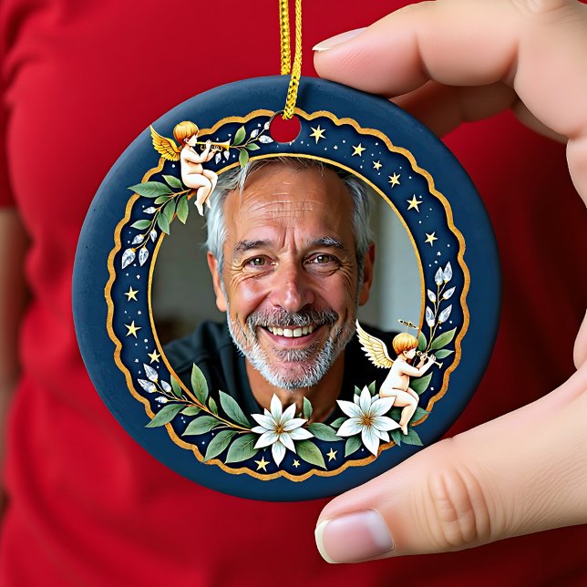 Ornamento De Cerâmica 2 sided Memorial Christmas Cherub's Embrace (2 sided Memorial Christmas Cherub's Embrace Ceramic Ornament)